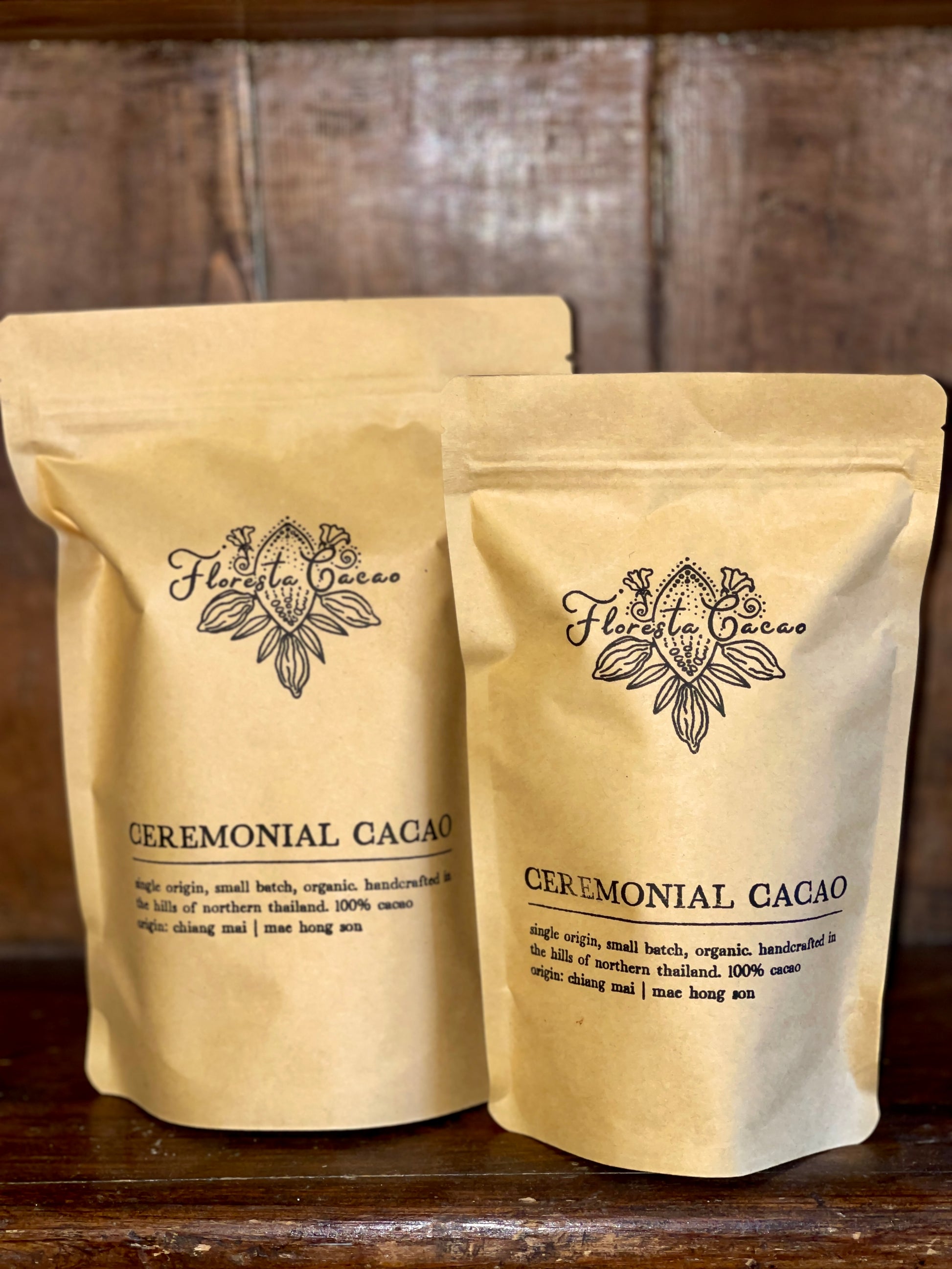 ceremonial cacao, in packaging  from northern Thailand, crafted by a women-led Lisu lineage.